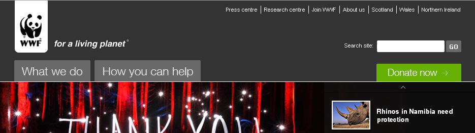 Page d'accueil du WWF UK