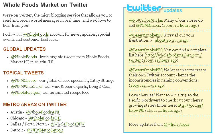 Facebook et Twitter sur la page Whole Foods