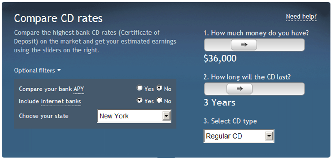 Site internet My Bank Tracker : les sliders ou curseurs de filtres
