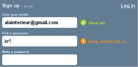 Brightkite : formulaire et vérification de la validité des champs