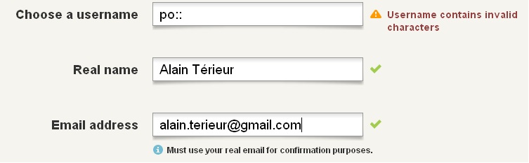 Popscreen : formulaire de création du compte