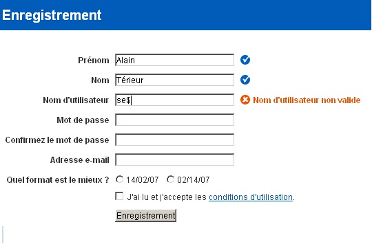 Remember : vérification lors de la saisie du formulaire
