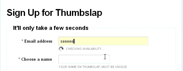 Thumbslap : formulaire avec vérification des champs au cours de la frappe