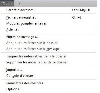 Menu-déroulant-Outils-Thunderbird Menu déroulant avec regroupement des items par thèmes (Mozilla Thunderbird)