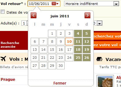 calendrier-Opodo Ergonomie web : faciliter la sélection d'un date : exemple de Opodo