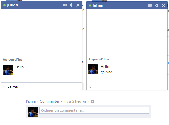 Fenêtre de chat et zone de commentaires Facebook