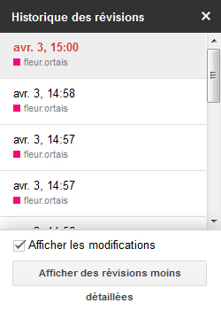 Historique des révisions de Google Doc