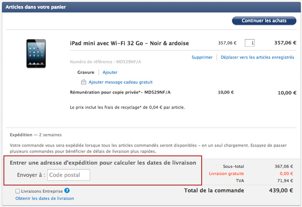 Ergonomie Web : Apple et les frais de livraison