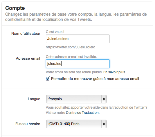 Exemple de formulaire : Twitter