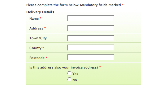 Exemple de formulaire avec champs de saisie à gauche