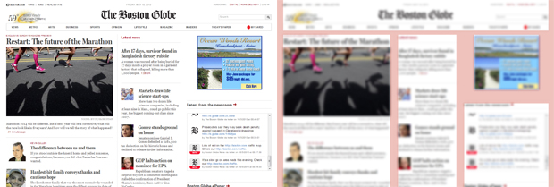 Conception Flat Design - page du site de Boston Globe
