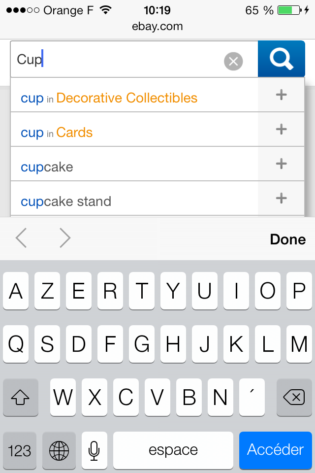 e-commerce en responsive web design - Ebay mobile Autocompletion