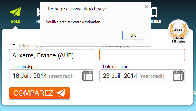 Gestio des erreurs Liligo