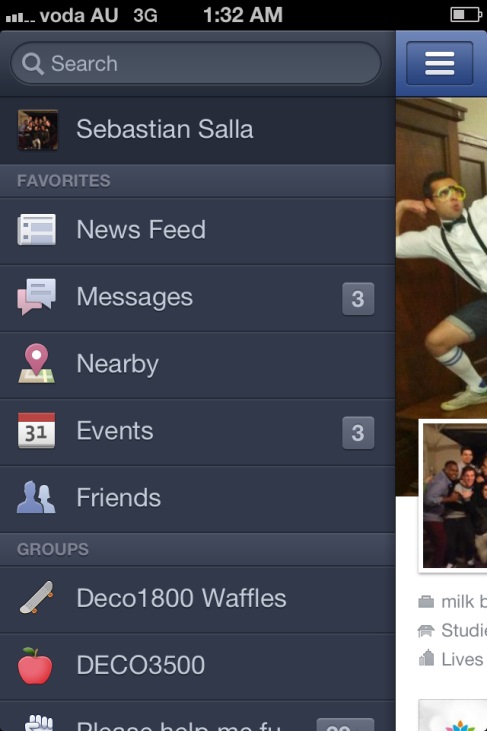 Facebook : exemple de Burger Menu - FLUPA UX Day 2015