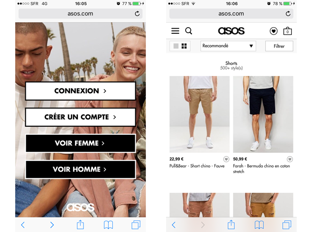UX mobile & idées reçues - Site mobile ASOS