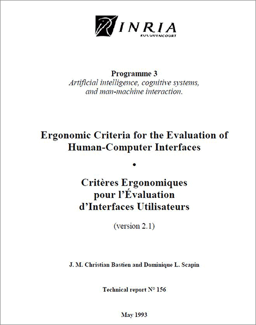 Couverture Critères ergonomiques Bastien et Scapin