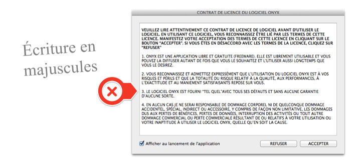 Guidage - lisibilite - éviter les majucules