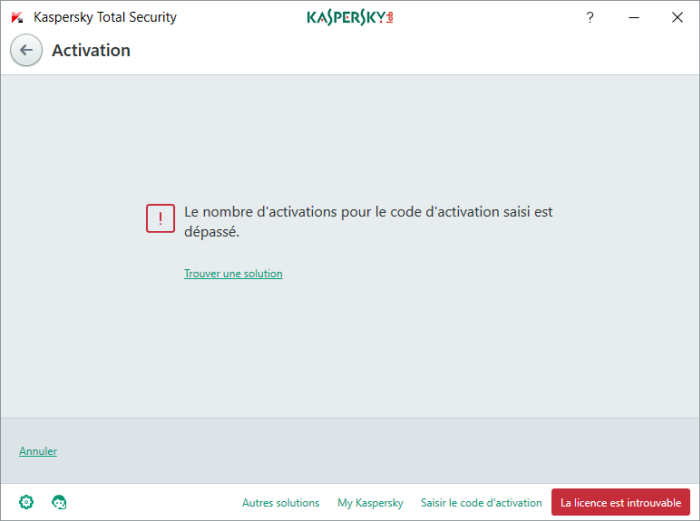 Gestion des erreurs Kaspesky