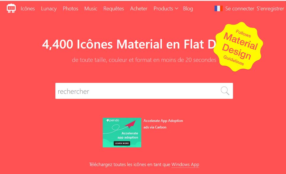 Icônes Material Design et Flat Design