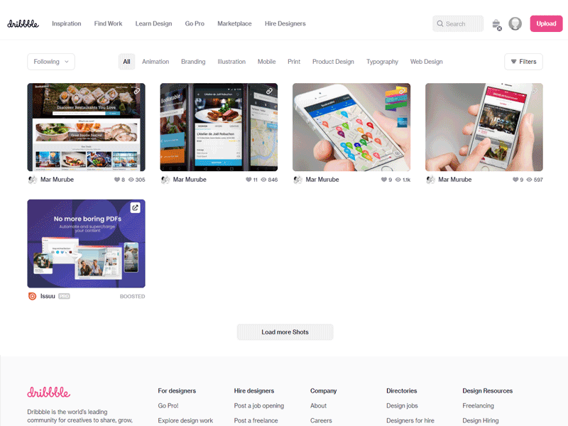 Site inspirant UI Design - Dribbble
