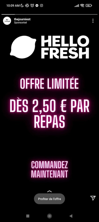 Exemple avec la story Instagram de Hello Fresh - Site de livraison de repas story Instagram de Hello Fresh