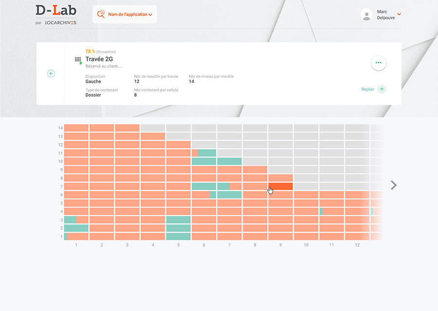 Ecran d'agencement de la salle d'archivage.