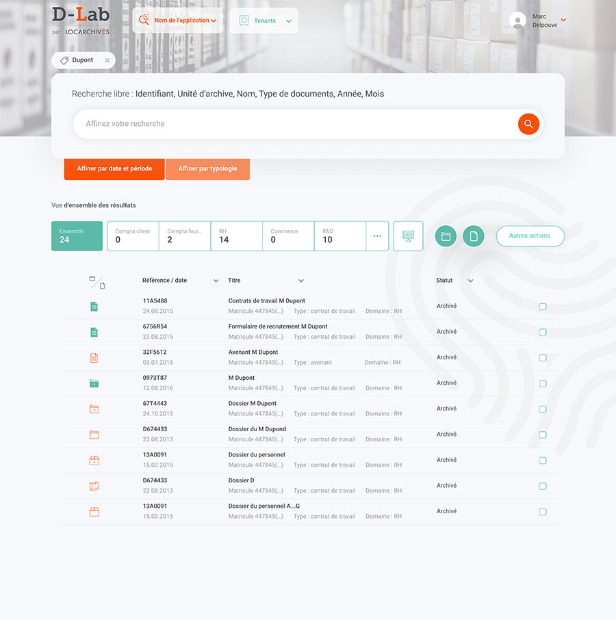 Ecran de recherche du SAE Locarchives.