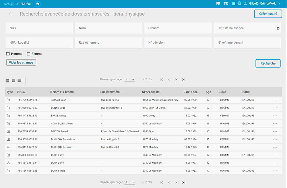 Page de recherche du logiciel web@ai de Gilai conçu selon une démarche UX/UI avec Usabilis.