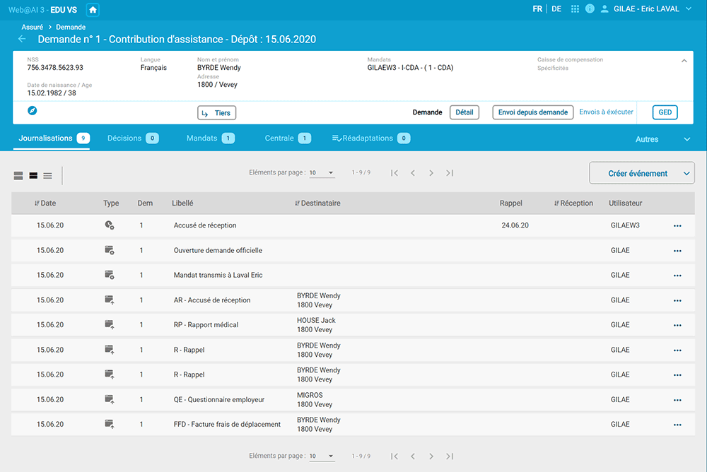 Interface de gestion du dossier assuré web@ai Gilai après l'intervention UX/UI d'Usabilis.