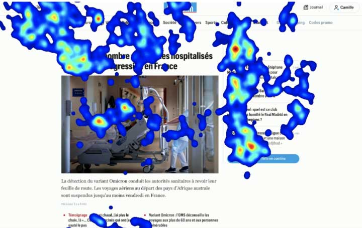 Image montrant le parcours visuel sur une page article du site Le Parisien.