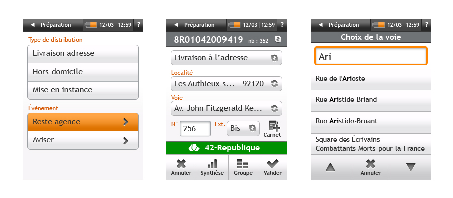 Ecrans de l'application mobile Coliposte conçue dans le cadre d'une mission de design UX/UI avec Usabilis.