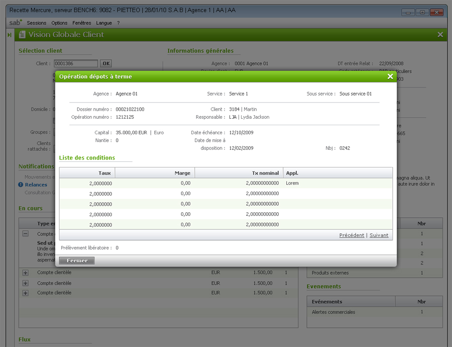 Image présentant le design des fenêtres pop-up dans le progiciel bancaire SAB suite à la refonte UX/UI réalisée par Usabilis.