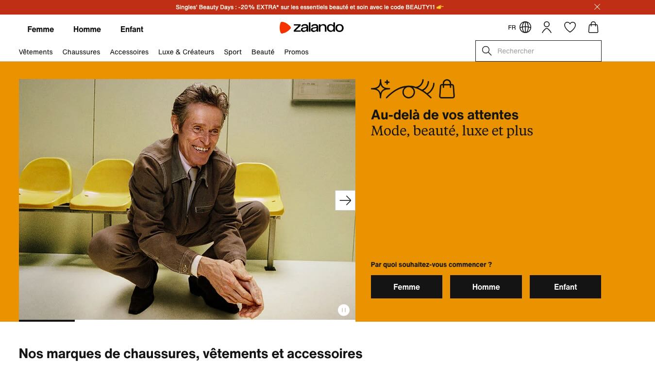 Capture d'écran Zalando