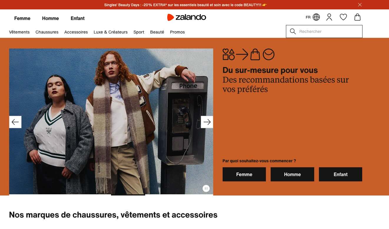 Capture d'écran Zalando