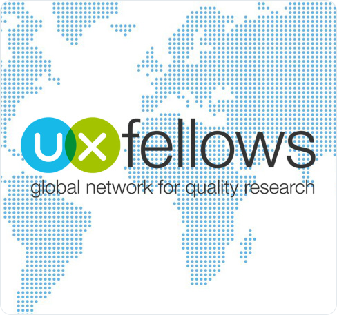 World map presenting UX Fellows as a global network for quality UX Research.