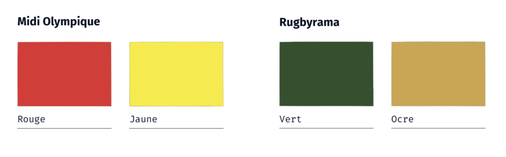 Palette graphique utilisée pour la refonte UX/UI des sites Rugbyrama et Midi Olympique de La Dépêche.