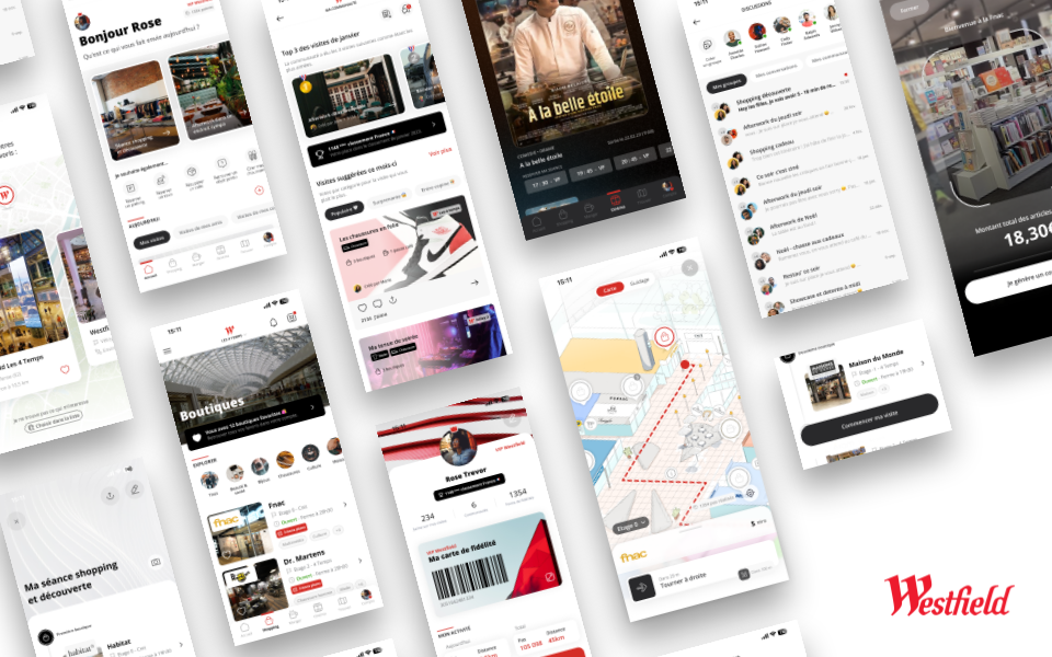 Les pistes graphiques de l'application Westfield conçue selon une démarche UX/UI avec Usabilis.