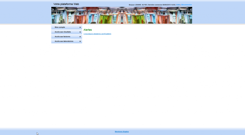 Ecran d'accueil de l'application avant l'intervention UX/UI d'Usabilis.