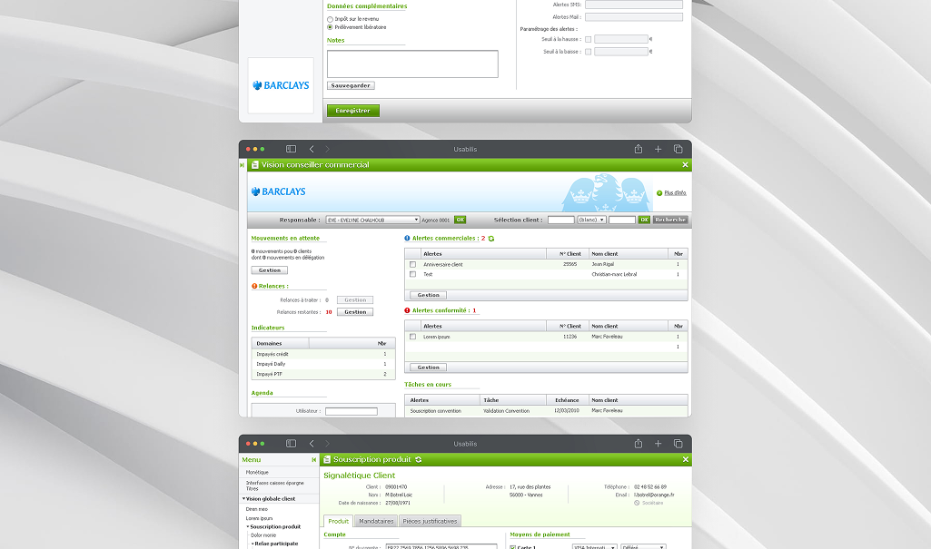 Ecran de l'application bancaire SAB conçu avec Usabilis.