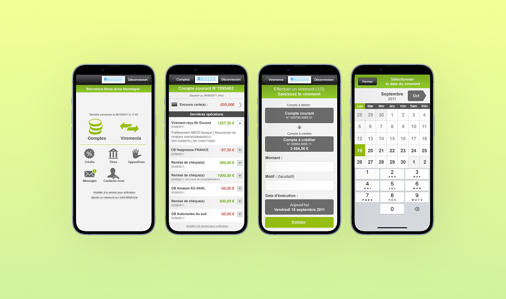 SAB Mobile conçu avec Usabilis : les écrans du virement bancaire sur mobile.