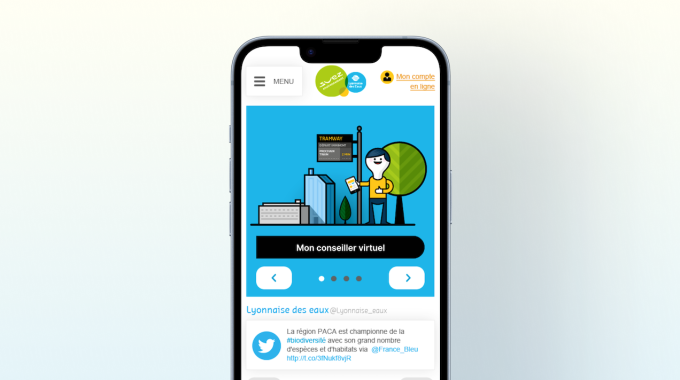Ecran de l'application mobile Suez "Tout sur mon eau" montrant Olivier, le conseiller virtuel.